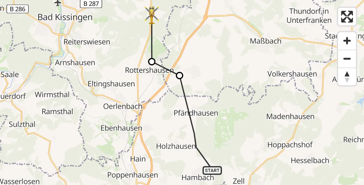 Flugroute Rettungshubschrauber Dittelbrunn - Nüdlingen, 09 Juni 2026, 08:35