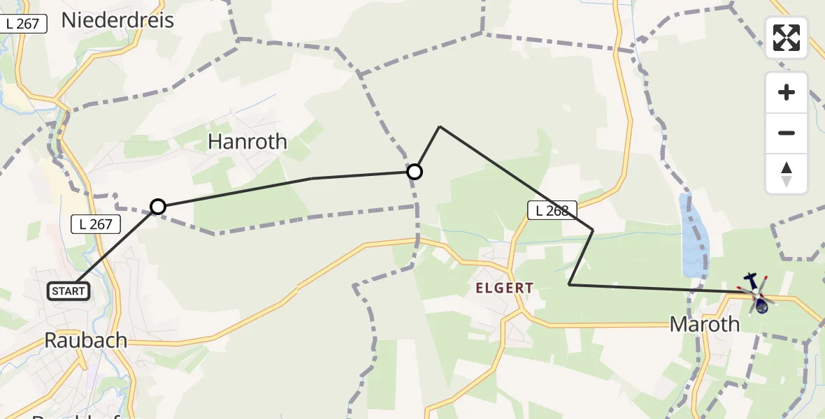 Flugroute Polizeihubschrauber Raubach - Maroth, 09 Juni 2026, 08:44