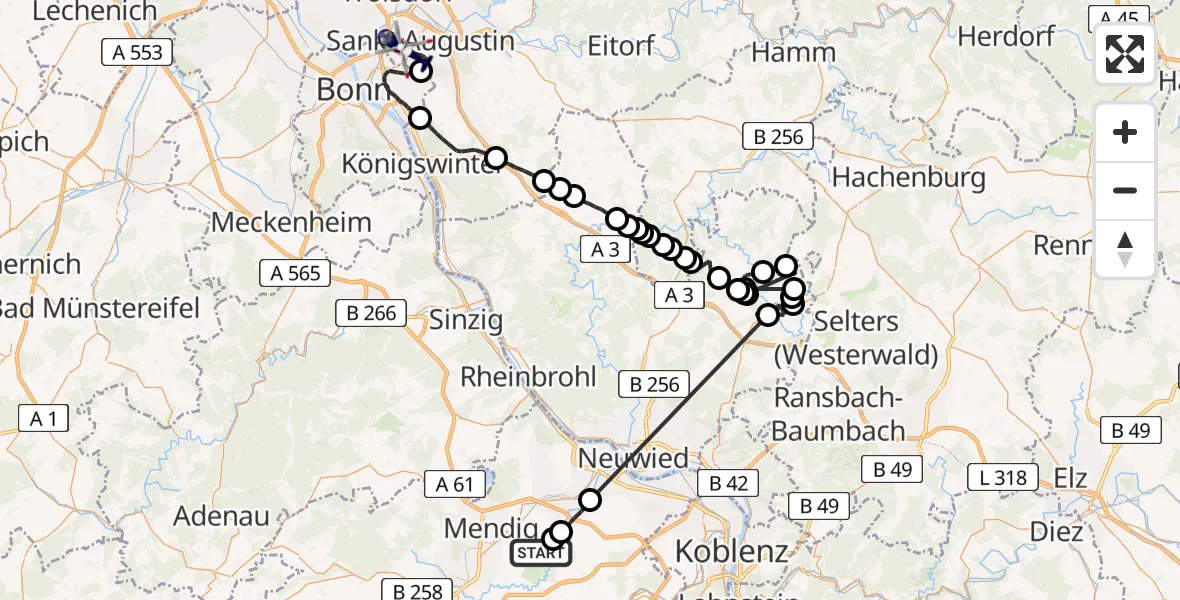 Flugroute Polizeihubschrauber Kruft - Sankt Augustin, 09 Juni 2026, 08:45