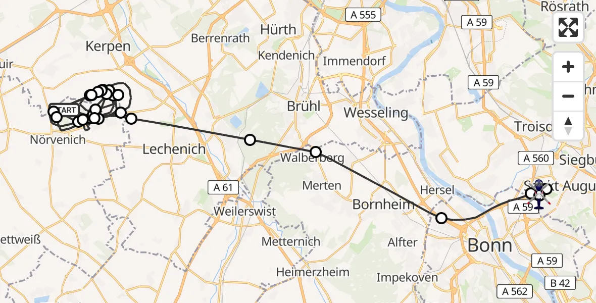 Flugroute Polizeihubschrauber Militärflugplatz Nörvenich - Sankt Augustin, 09 Juni 2026, 08:47