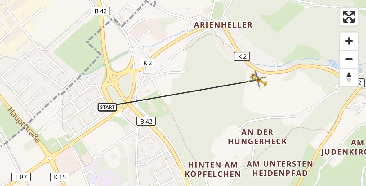 Flugroute Rettungshubschrauber Rheinbrohl - Rheinbrohl, 09 Juni 2026, 08:54
