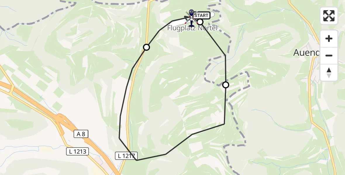 Flugroute Polizeihubschrauber Gruibingen-Nortel Flugplatz - Gruibingen-Nortel Flugplatz, 09 Juni 2026, 08:56