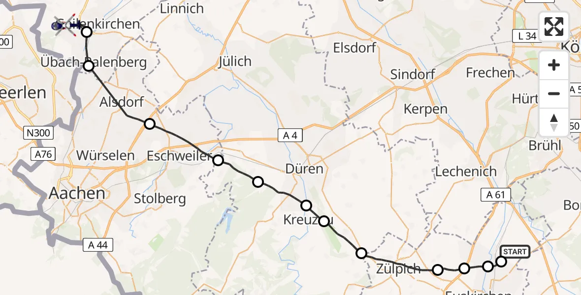 Flugroute Polizeihubschrauber Weilerswist - Geilenkirchen, 09 Juni 2026, 08:57