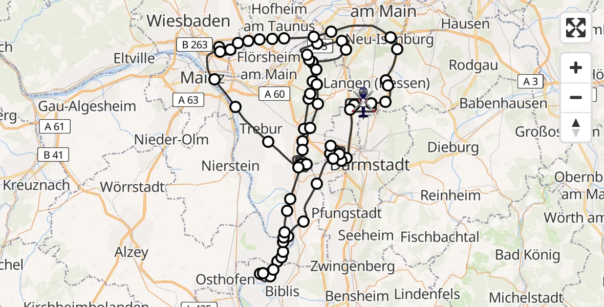 Flugroute Polizeihubschrauber Flughafen Frankfurt-Egelsbach - Flughafen Frankfurt-Egelsbach, 09 Juni 2026, 08:57