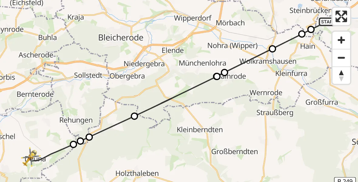 Flugroute Rettungshubschrauber Heringen/Helme - Niederorschel, 09 Juni 2026, 08:59