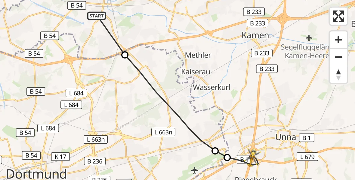 Flugroute Rettungshubschrauber Lünen - Unna, 09 Juni 2026, 09:02