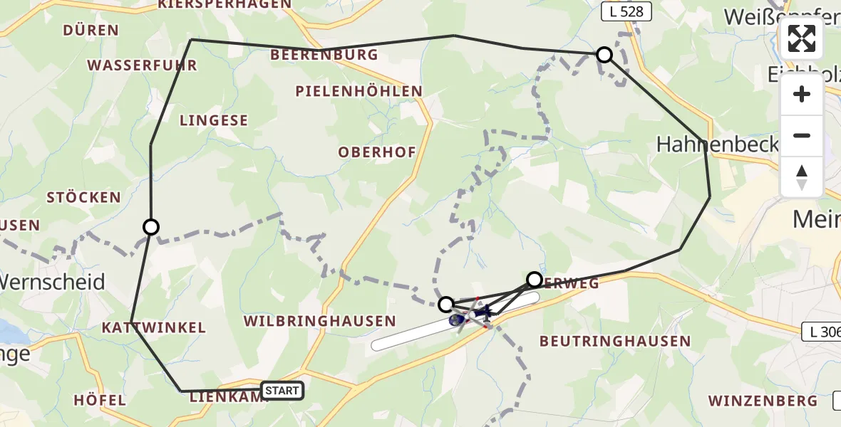 Flugroute Polizeihubschrauber Marienheide - Meinerzhagen Flugplatz, 09 Juni 2026, 09:06