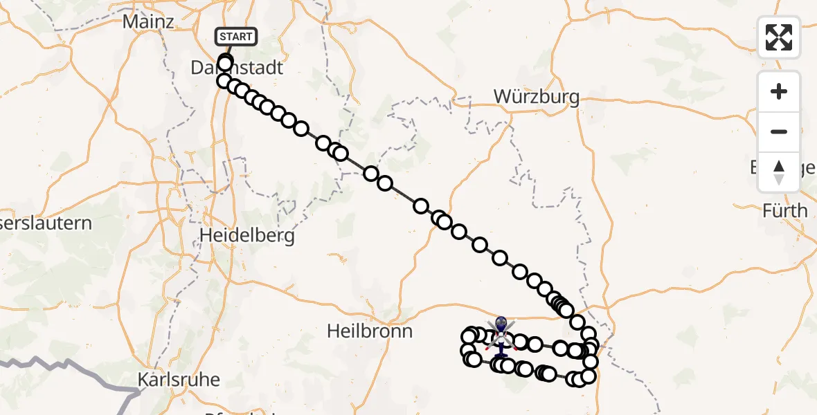 Flugroute Polizeihubschrauber Flughafen Frankfurt-Egelsbach - Adolf Würth Flughafen, 09 Juni 2026, 09:07