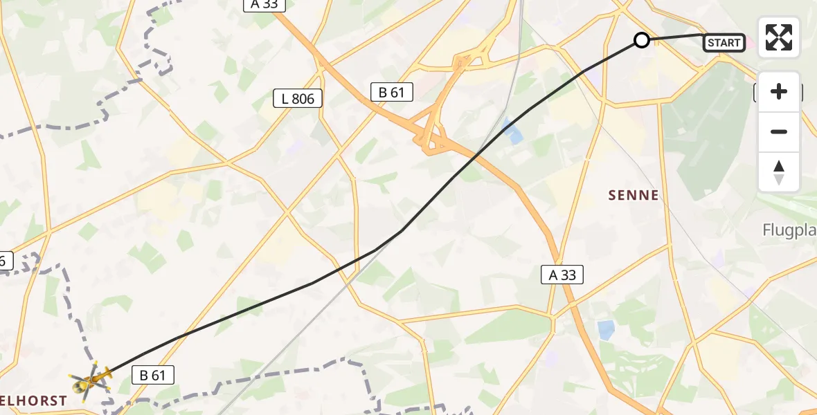 Flugroute Rettungshubschrauber Luftrettungszentrum Bielefeld - Gütersloh, 09 Juni 2026, 09:13