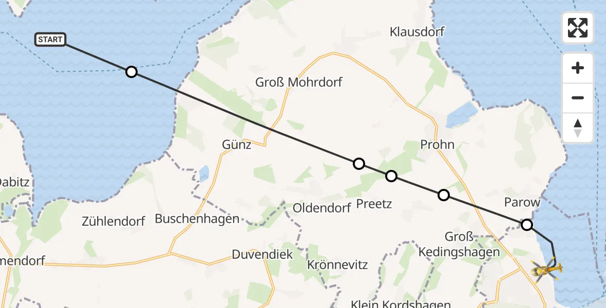 Flugroute Rettungshubschrauber Zingst - Stralsund, 09 Juni 2026, 09:20