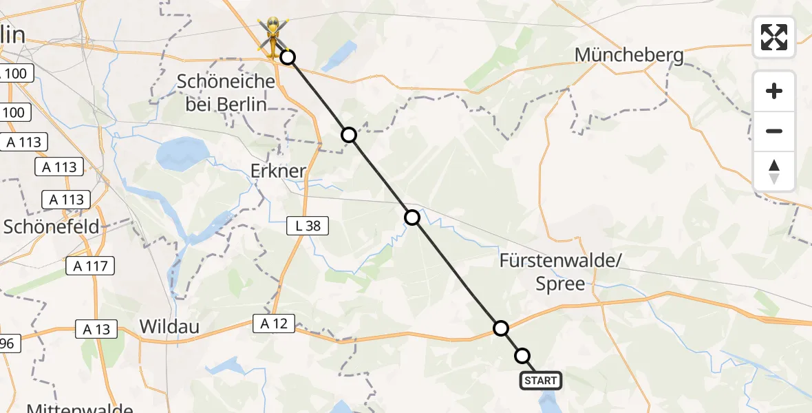 Flugroute Rettungshubschrauber Bad Saarow - Fredersdorf-Vogelsdorf, 09 Juni 2026, 09:22