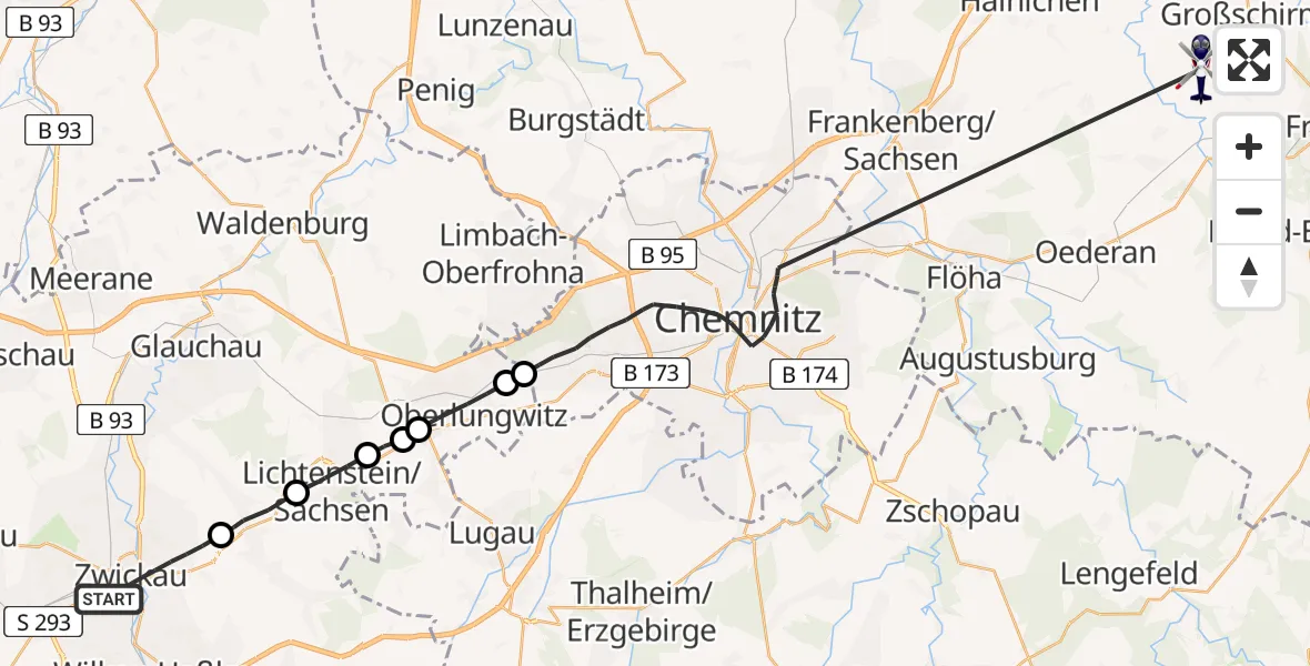 Flugroute Polizeihubschrauber Zwickau - Oberschöna, 09 Juni 2026, 09:23