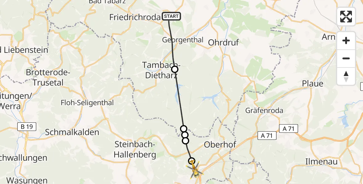 Flugroute Rettungshubschrauber Georgenthal - Zella-Mehlis, 09 Juni 2026, 09:24