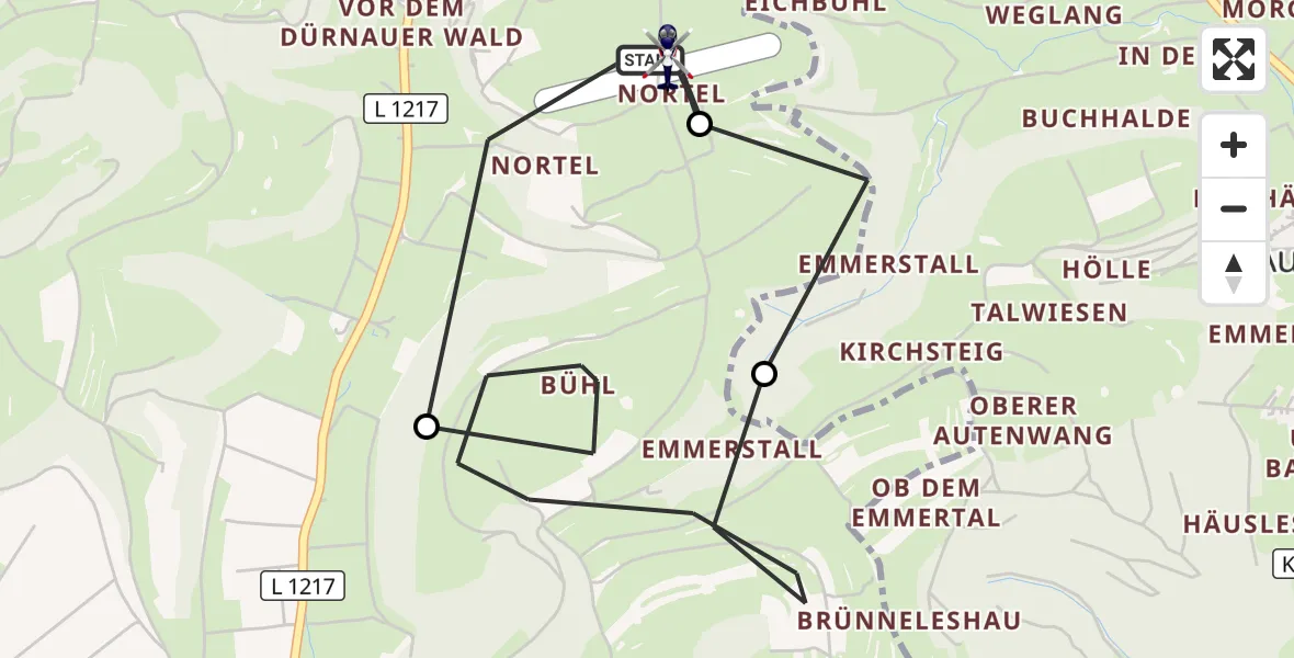 Flugroute Polizeihubschrauber Gruibingen-Nortel Flugplatz - Gruibingen-Nortel Flugplatz, 09 Juni 2026, 09:32