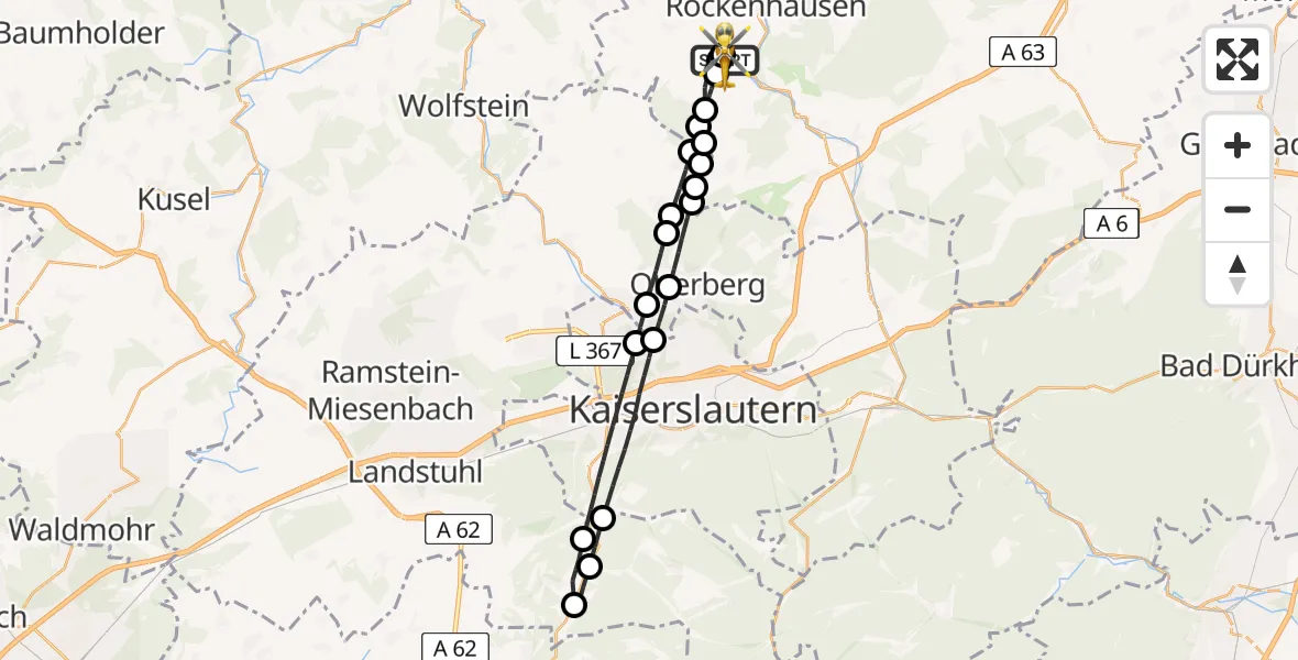 Flugroute Rettungshubschrauber Imsweiler UL - Imsweiler UL, 09 Juni 2026, 09:39
