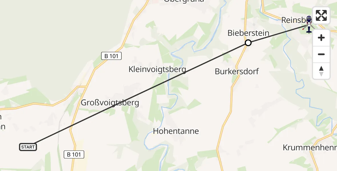 Flugroute Polizeihubschrauber Großschirma - Reinsberg, 09 Juni 2026, 09:43