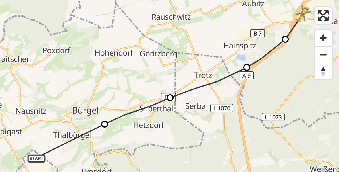 Flugroute Rettungshubschrauber Schöngleina - Eisenberg, 09 Juni 2026, 10:07
