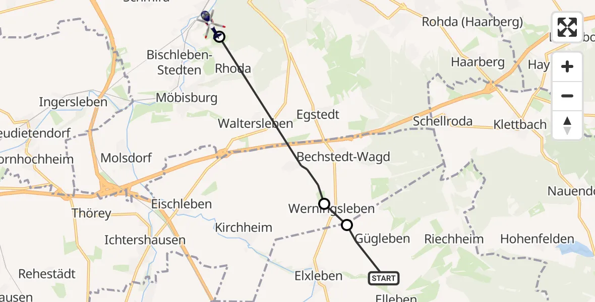Flugroute Polizeihubschrauber Elleben - Erfurt, 09 Juni 2026, 10:12