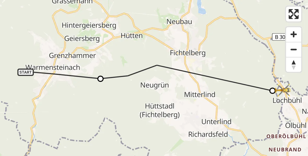 Flugroute Rettungshubschrauber Warmensteinach - Nagel, 09 Juni 2026, 10:19