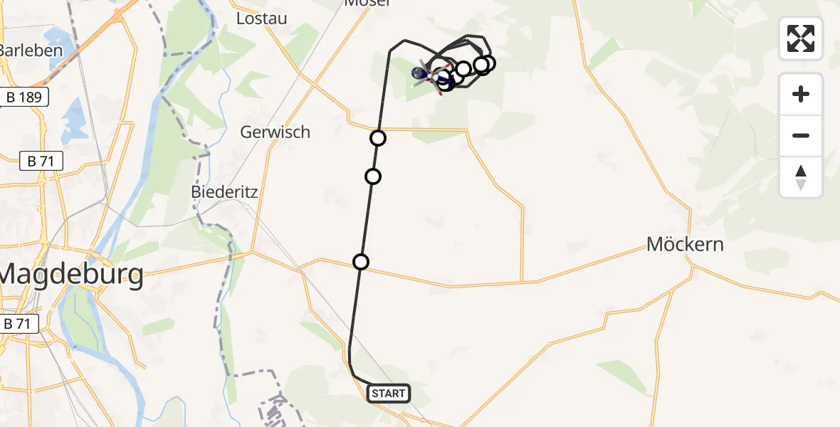 Flugroute Polizeihubschrauber Gommern - Möser, 09 Juni 2026, 10:28