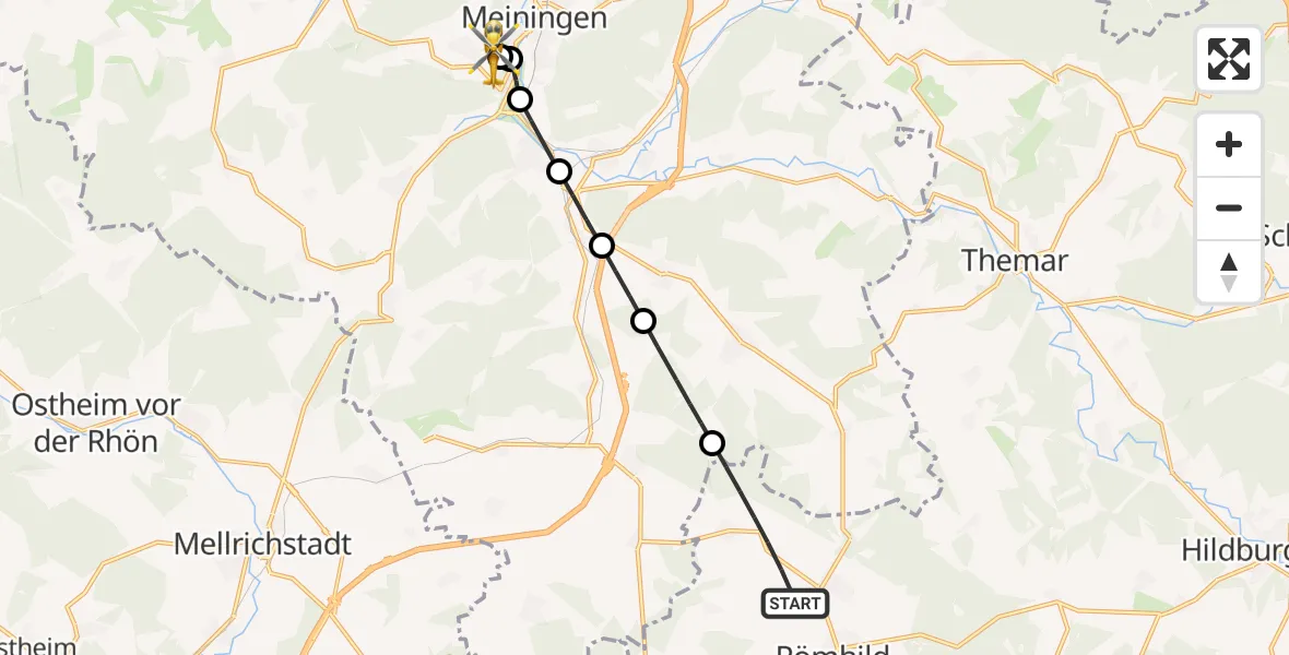 Flugroute Rettungshubschrauber Römhild - Helios Clinic Meiningen, 09 Juni 2026, 10:30