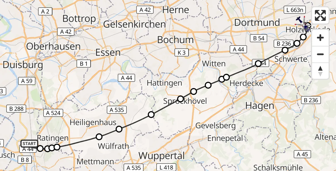 Flugroute Polizeihubschrauber Düsseldorf Flughafen - Dortmund Flughafen, 09 Juni 2026, 10:32