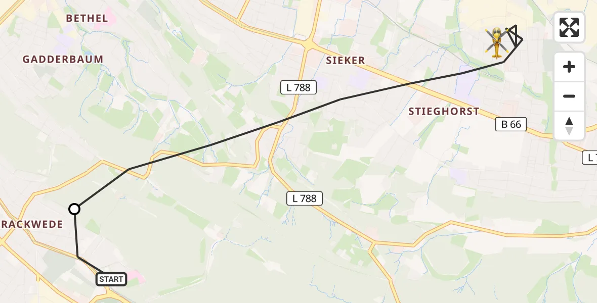 Flugroute Rettungshubschrauber Luftrettungszentrum Bielefeld - Bielefeld, 09 Juni 2026, 10:34