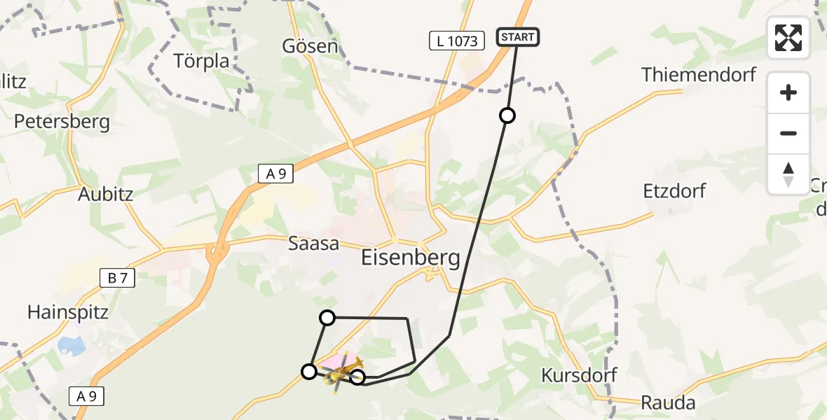 Flugroute Rettungshubschrauber Heideland - Eisenberg Forest Rudolf Elle Hospital, 09 Juni 2026, 10:35