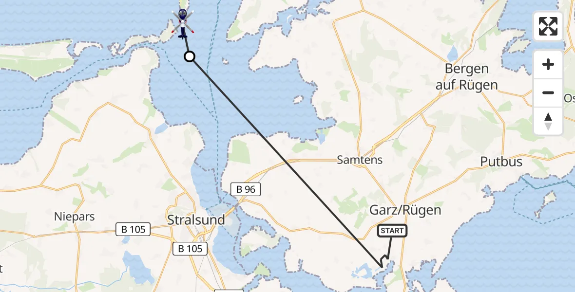Flugroute Polizeihubschrauber Poseritz - Insel Hiddensee, 09 Juni 2026, 10:39