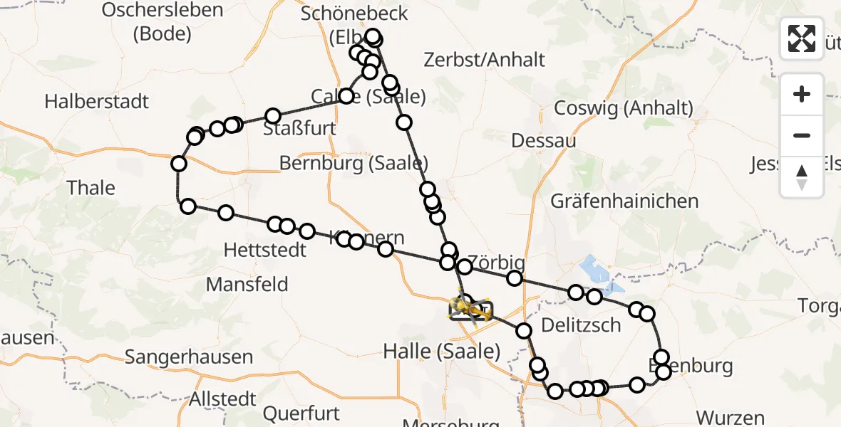 Flugroute Rettungshubschrauber Halle-Oppin Flugplatz - Halle-Oppin Flugplatz, 09 Juni 2026, 10:42