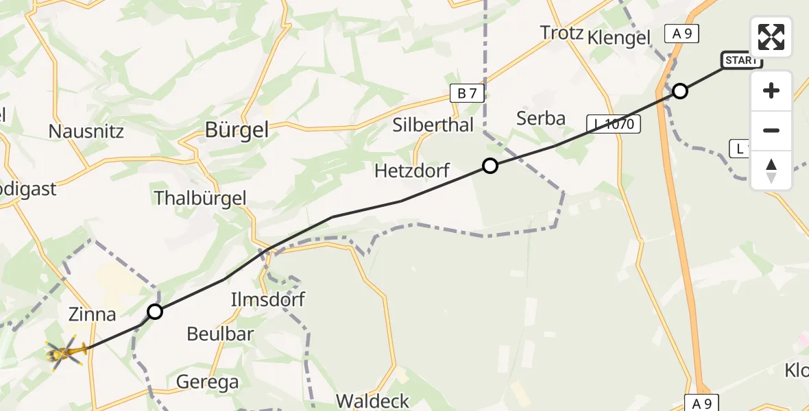 Flugroute Rettungshubschrauber Hainspitz - Schöngleina, 09 Juni 2026, 10:54