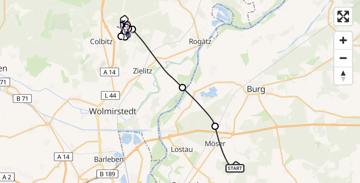 Flugroute Polizeihubschrauber Möser - Colbitz, 09 Juni 2026, 11:01