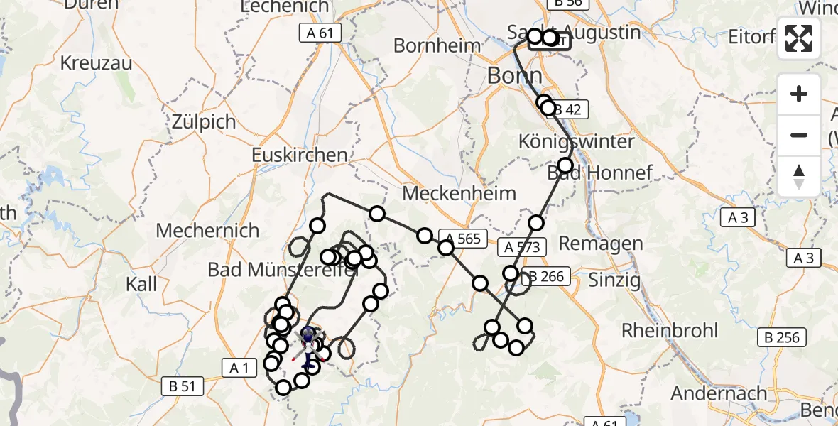 Flugroute Polizeihubschrauber Sankt Augustin - Hümmel, 09 Juni 2026, 11:04