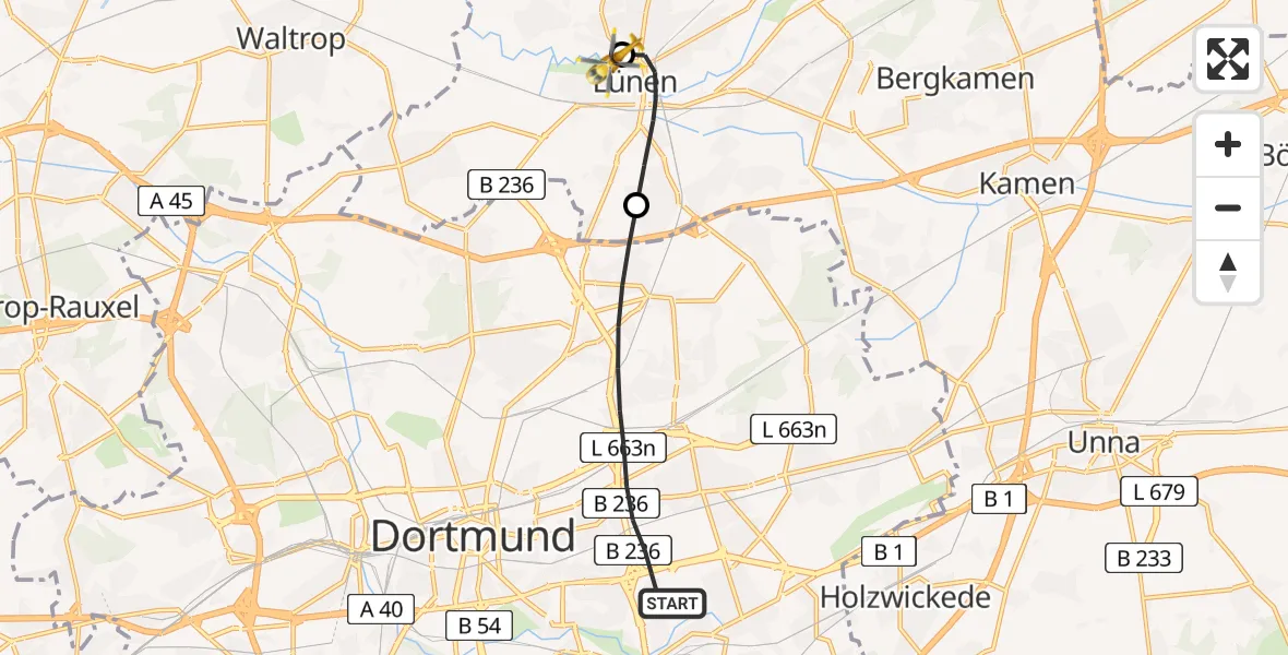 Flugroute Rettungshubschrauber Dortmund - Sankt Marien Hospital, 09 Juni 2026, 11:08