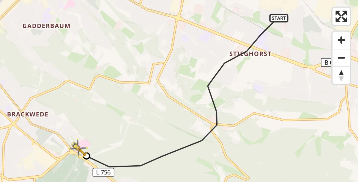 Flugroute Rettungshubschrauber Bielefeld - Luftrettungszentrum Bielefeld, 09 Juni 2026, 11:09