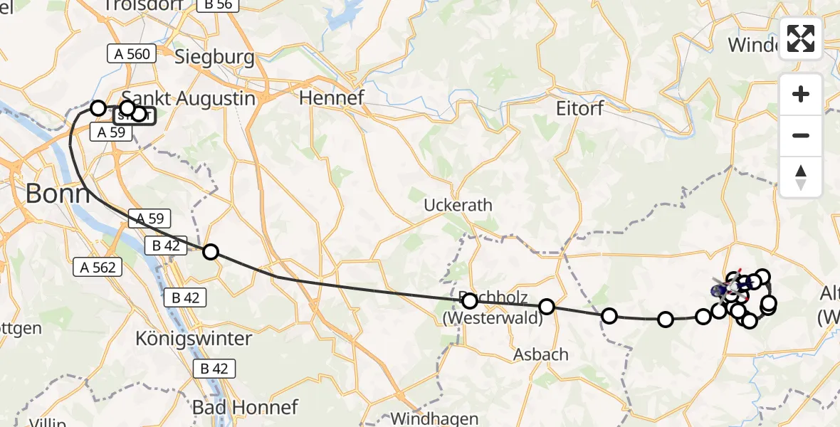 Flugroute Polizeihubschrauber Sankt Augustin - Kraam, 09 Juni 2026, 11:15