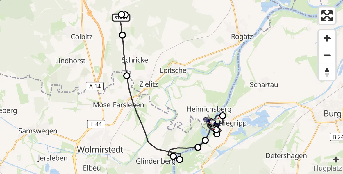Flugroute Polizeihubschrauber Colbitz - Loitsche-Heinrichsberg, 09 Juni 2026, 11:19