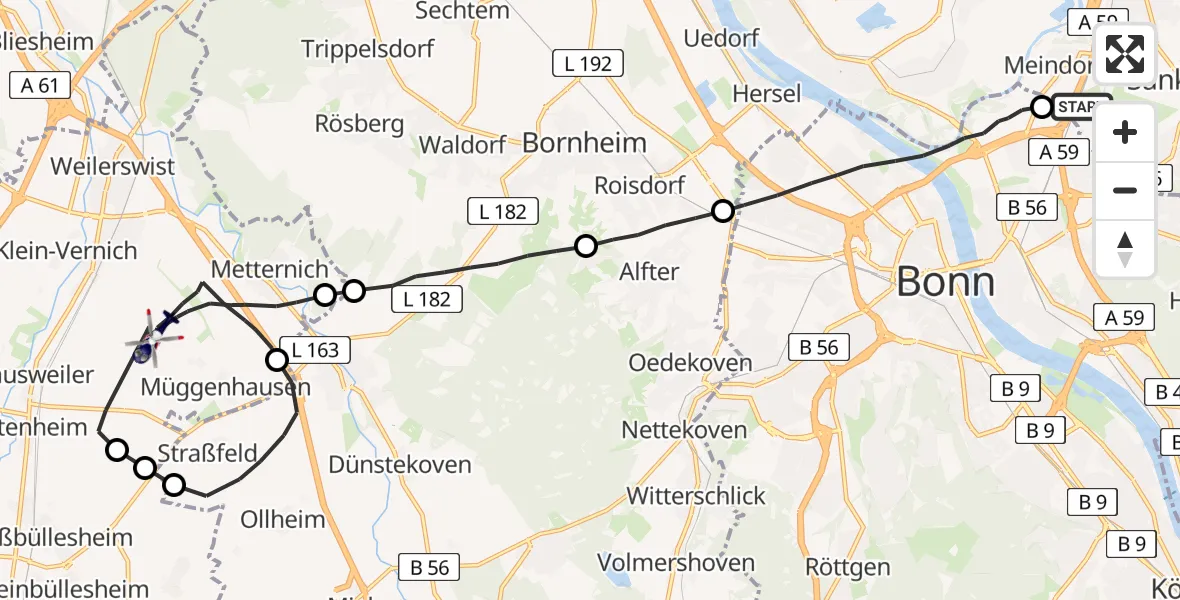 Flugroute Polizeihubschrauber Sankt Augustin - Weilerswist, 09 Juni 2026, 11:23