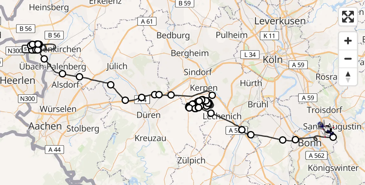 Flugroute Polizeihubschrauber Militärflugplatz Geilenkirchen - Bonn-Hangelar Flugplatz, 09 Juni 2026, 11:24