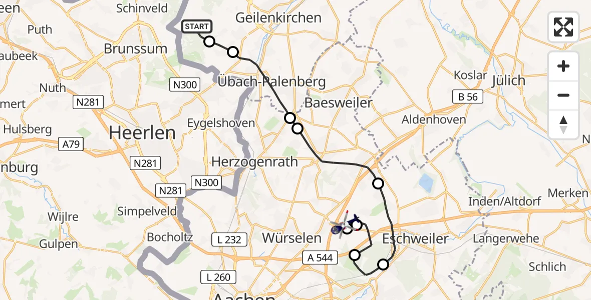 Flugroute Polizeihubschrauber Militärflugplatz Geilenkirchen - Aachen-Merzbrück Flughafen, 09 Juni 2026, 11:25