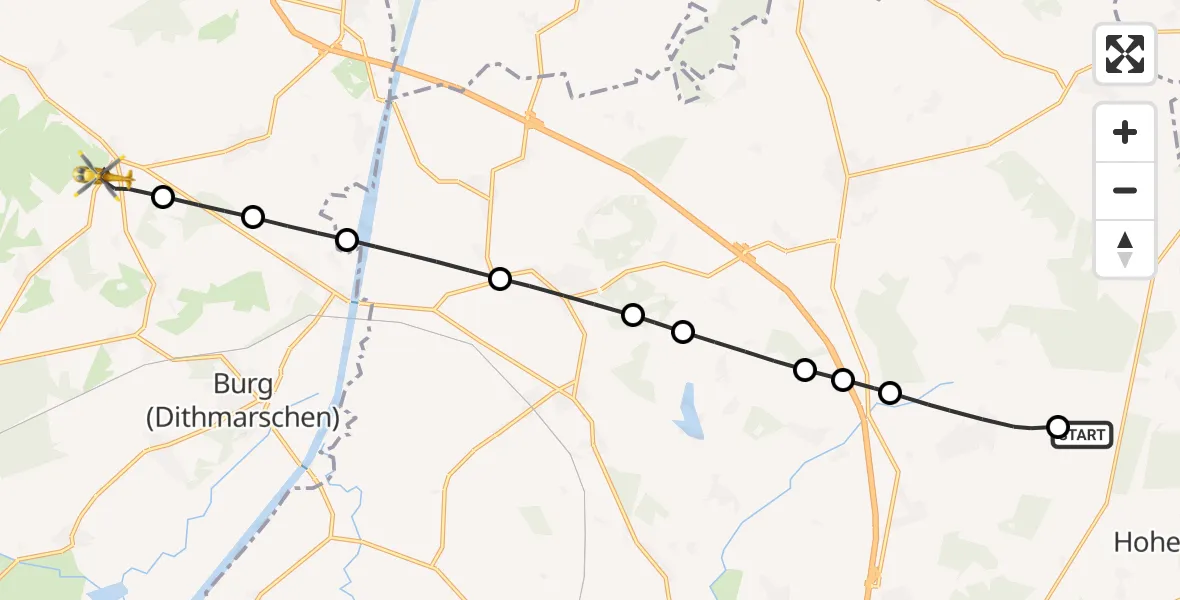 Flugroute Rettungshubschrauber Hohenlockstedt - Süderhastedt, 09 Juni 2026, 11:27