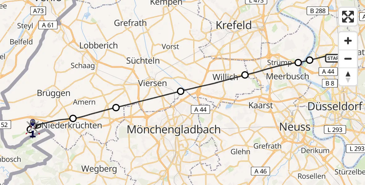 Flugroute Polizeihubschrauber Düsseldorf Flughafen - Niederkrüchten, 09 Juni 2026, 11:29
