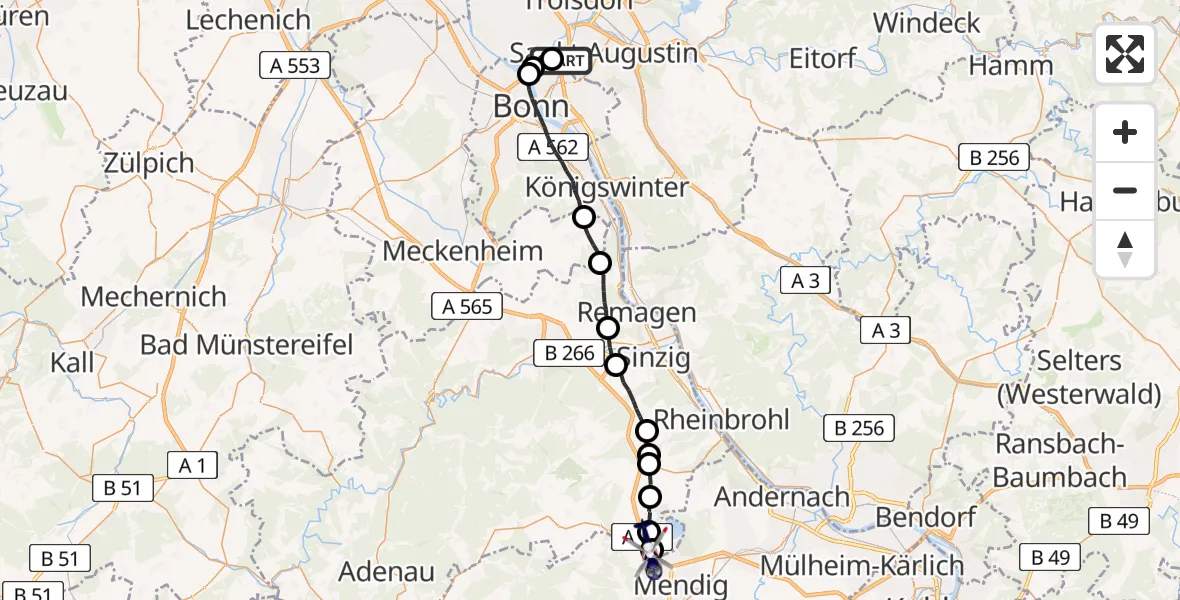Flugroute Polizeihubschrauber Sankt Augustin - Bell, 09 Juni 2026, 11:30
