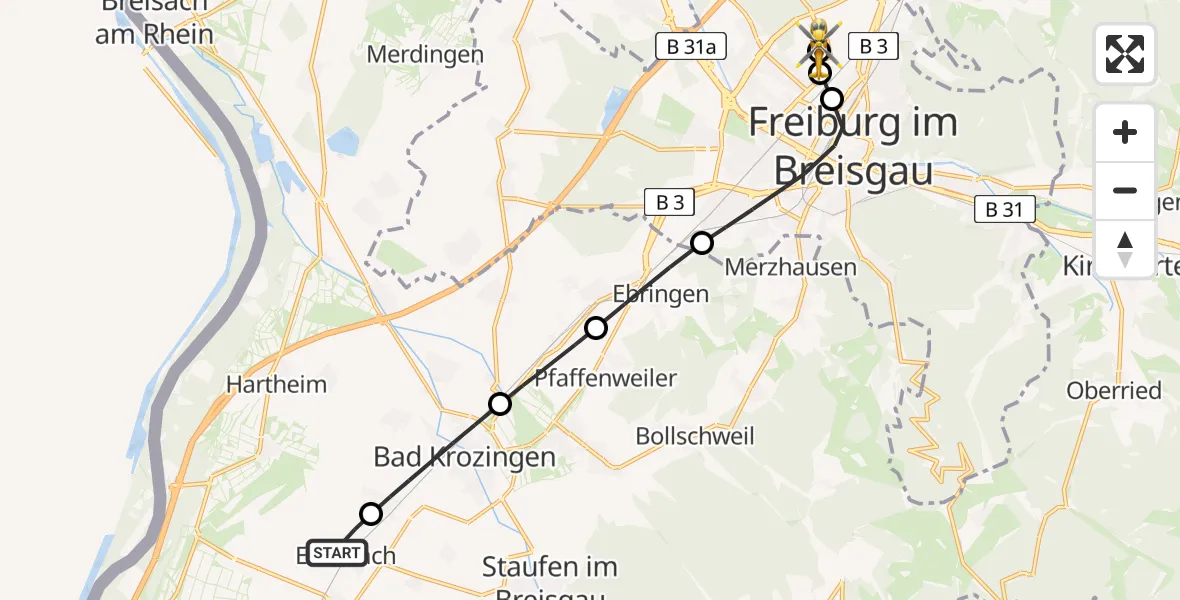 Flugroute Rettungshubschrauber Eschbach - Freiburg im Breisgau Flugplatz, 09 Juni 2026, 11:31