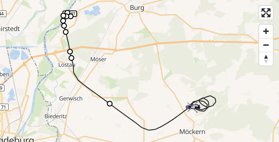 Flugroute Polizeihubschrauber Burg - Möckern, 09 Juni 2026, 11:33