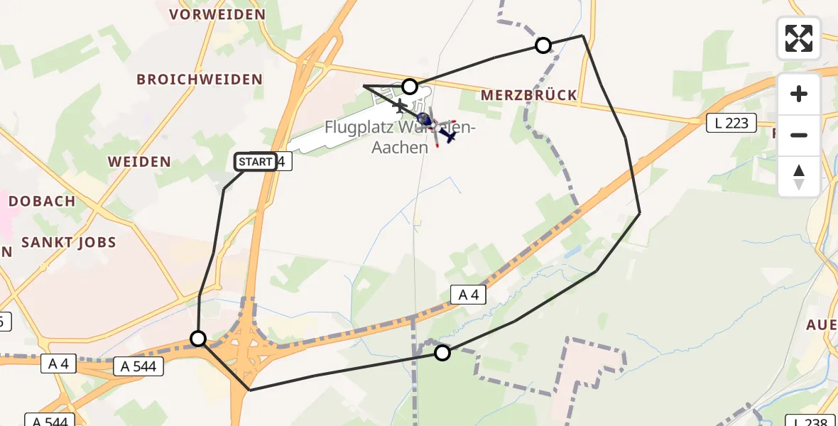 Flugroute Polizeihubschrauber Würselen - Würselen, 09 Juni 2026, 11:43