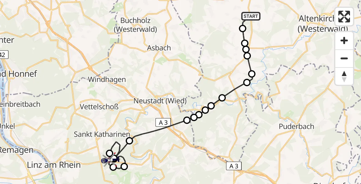 Flugroute Polizeihubschrauber Kraam - Dattenberg, 09 Juni 2026, 11:42