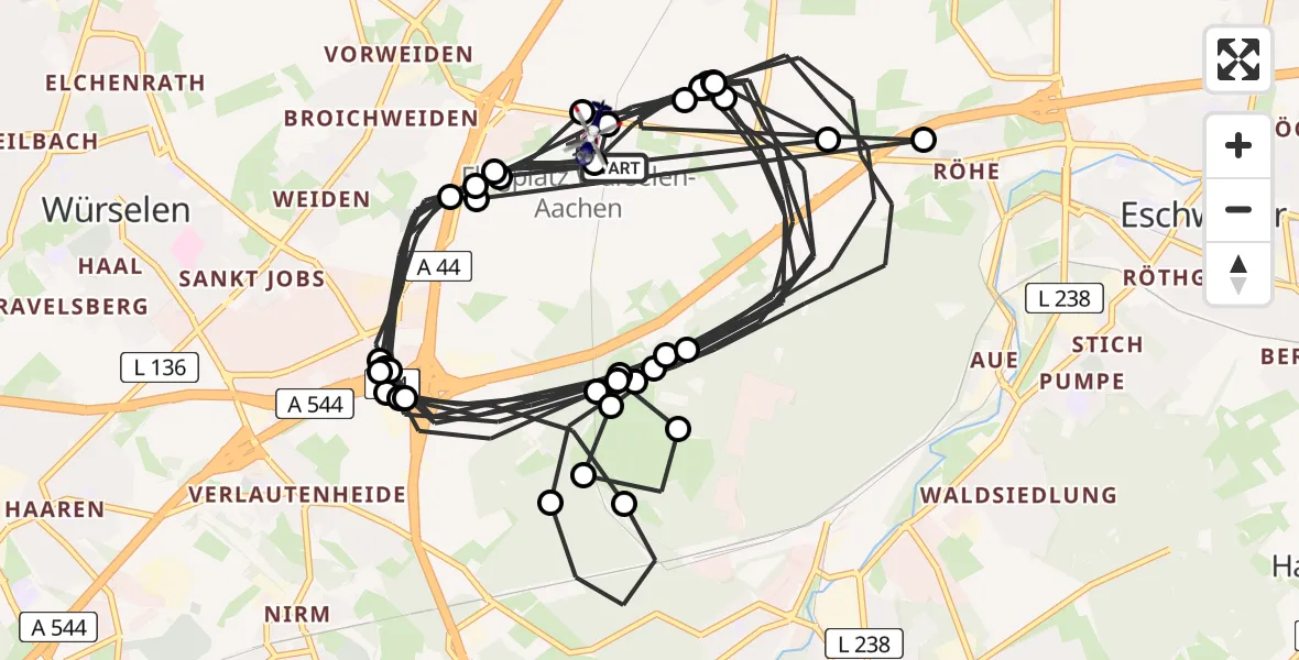 Flugroute Polizeihubschrauber Würselen - Aachen-Merzbrück Flughafen, 09 Juni 2026, 11:47