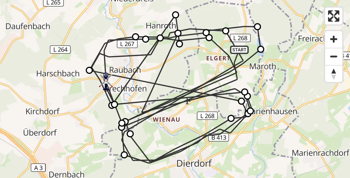 Flugroute Polizeihubschrauber Dierdorf - Raubach, 09 Juni 2026, 11:53
