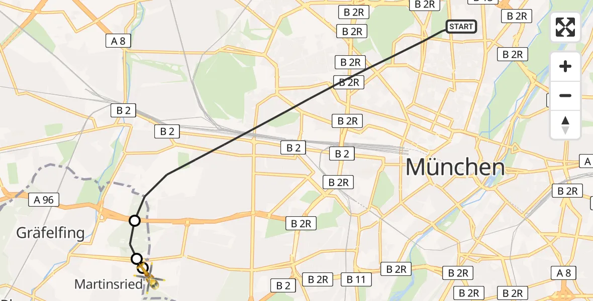 Flugroute Rettungshubschrauber München - DRF Air Rescue München Hubschrauberlandeplatz, 09 Juni 2026, 12:00